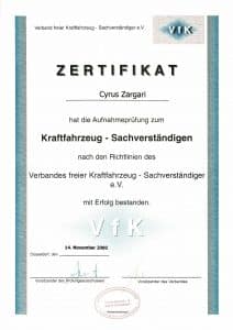 Cyrus Zargari Sachv. Zertifikat